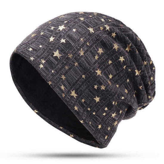 Unisex Winter Outdoor Fashion Pentagram Print Warm Slouchy Knit Beanie Brimless Hats