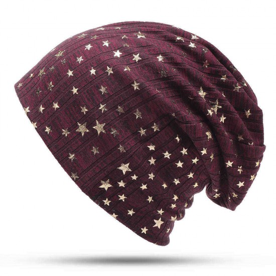 Unisex Winter Outdoor Fashion Pentagram Print Warm Slouchy Knit Beanie Brimless Hats