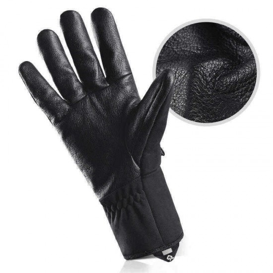 Unisex Winter Thick Velvet Genuine Leather Windproof Waterproof Skiing Sports Casual Gloves