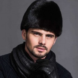 Unisex Winter Warm Mink Fur Hat Imitation Fur Russian Style Brimless Windproof Flat Hat