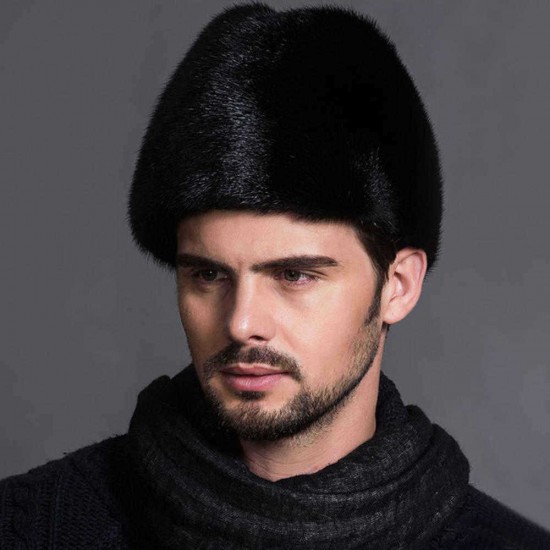 Unisex Winter Warm Mink Fur Hat Imitation Fur Russian Style Brimless Windproof Flat Hat