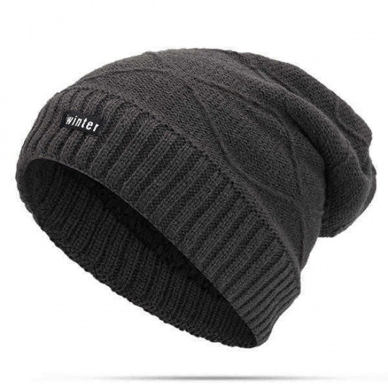 Unisex Winter Warm Thickened Velvet Liner Knitted Hat Outdoor Casual Baggy Beanie Cap