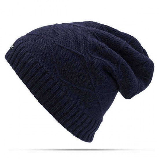 Unisex Winter Warm Thickened Velvet Liner Knitted Hat Outdoor Casual Baggy Beanie Cap