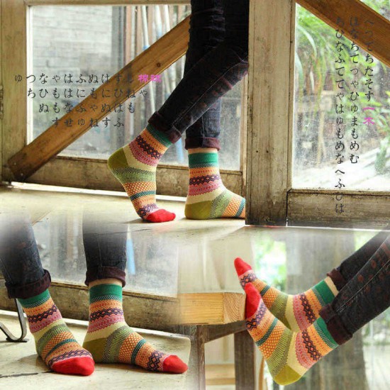 Unisex Women Men Harajuku Style Stripe Cotton Socks Design Multi-Color Mid Calf Hosiery