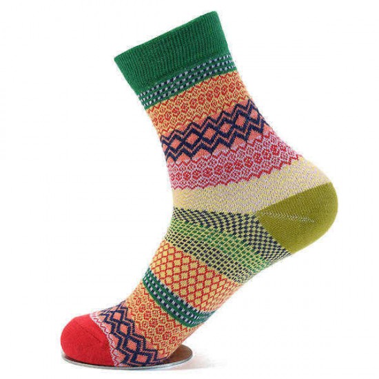 Unisex Women Men Harajuku Style Stripe Cotton Socks Design Multi-Color Mid Calf Hosiery