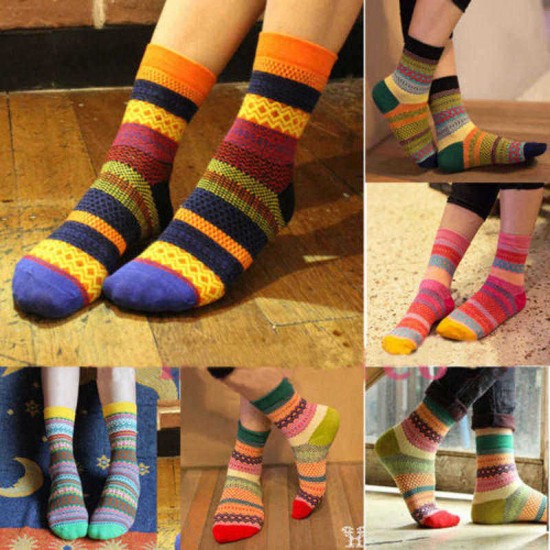 Unisex Women Men Harajuku Style Stripe Cotton Socks Design Multi-Color Mid Calf Hosiery