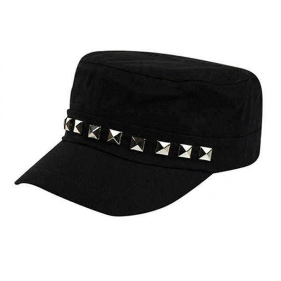 Unisex Women Men Retro Cotton Rivet Hat Solid Adjustable Flat-topped Outdoor Sport Baseball Cap