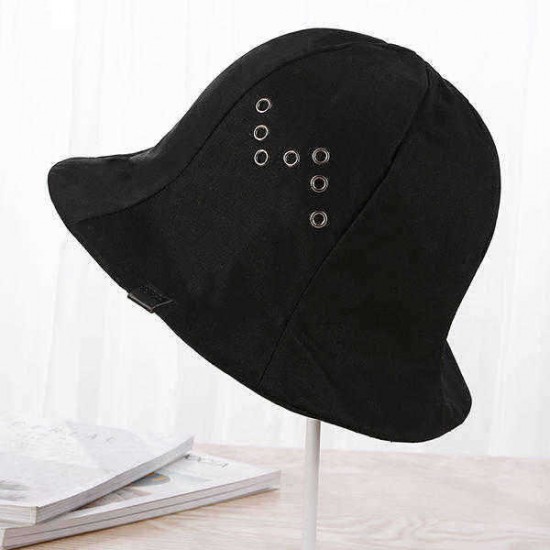 Unisex Womens Black Canvas Plain Bucket Hat Outdoor Double Layers Wide Brimmed Hat