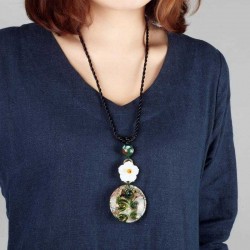 Vintage Colored Glass Necklace Long-Style Flower Necklace For Women