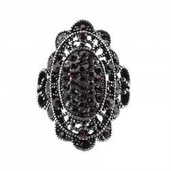 Vintage Colorful Crystal Finger Ring Hollow Alloy Oval Geometric Rings Ethnic Jewelry for Women