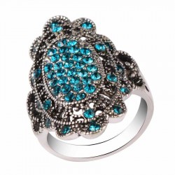 Vintage Colorful Crystal Finger Ring Hollow Alloy Oval Geometric Rings Ethnic Jewelry for Women