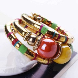 Vintage Colorful Resin Beaded Bracelet Bohemian Multilayer Bangle for Women