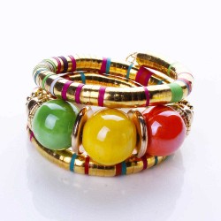 Vintage Colorful Resin Beaded Bracelet Bohemian Multilayer Bangle for Women