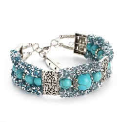 Vintage Colorful Rhinestones Beads Bracelet Turquoise Bangle Bracelet Gift for Women