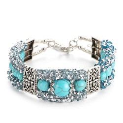 Vintage Colorful Rhinestones Beads Bracelet Turquoise Bangle Bracelet Gift for Women