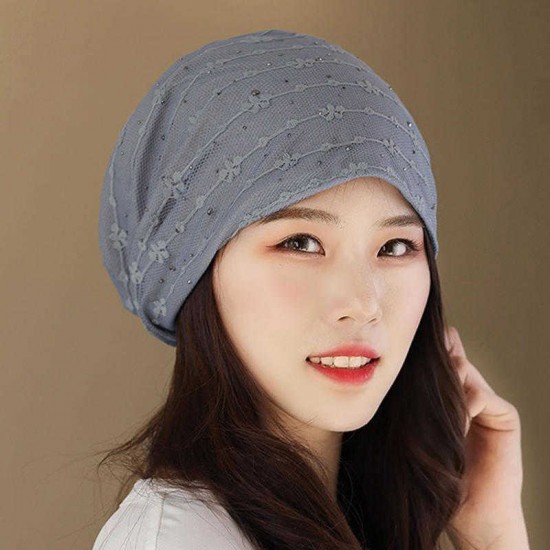 Vintage Cotton Breathable Beanie Cap Women Earmuffs Flexible Turban Cap