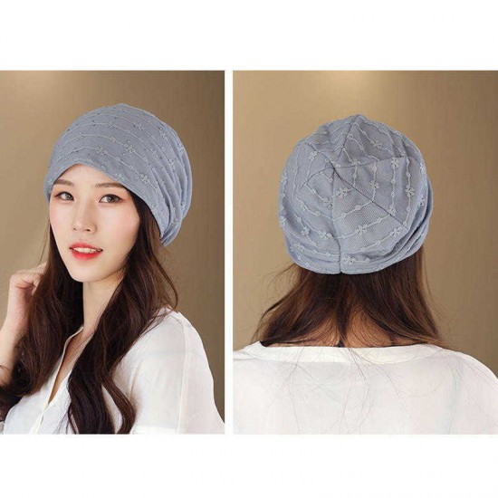 Vintage Cotton Breathable Beanie Cap Women Earmuffs Flexible Turban Cap