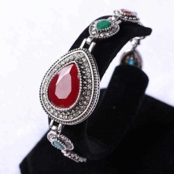 Vintage Cuff Gold Bracelet Colorful Resin Water Drop Crystal Bangle Ethnic Jewelry for Women