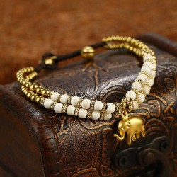 Vintage Elephant Pendant Colorful Beads Bangle Hand-wove Adjustable Bracelet for Women