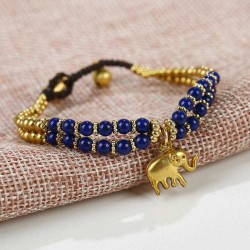 Vintage Elephant Pendant Colorful Beads Bangle Hand-wove Adjustable Bracelet for Women