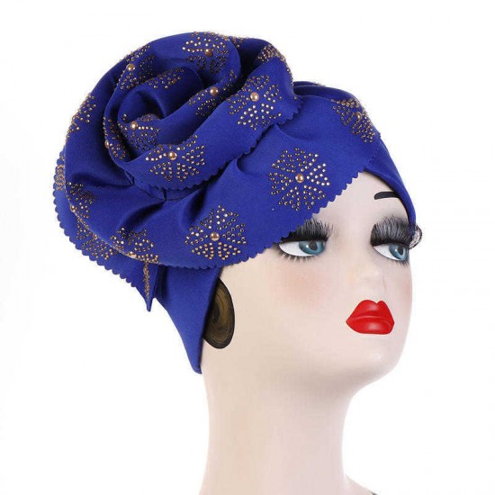 Vintage Ethnic Style Breathable Side Flower Headband Cap Turban Cap