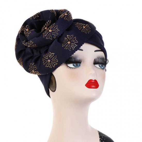 Vintage Ethnic Style Breathable Side Flower Headband Cap Turban Cap