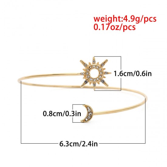 Vintage Geometric Zircon Adjustable Wristband Rhinestone Sun Moon Multi-functional Bracelet