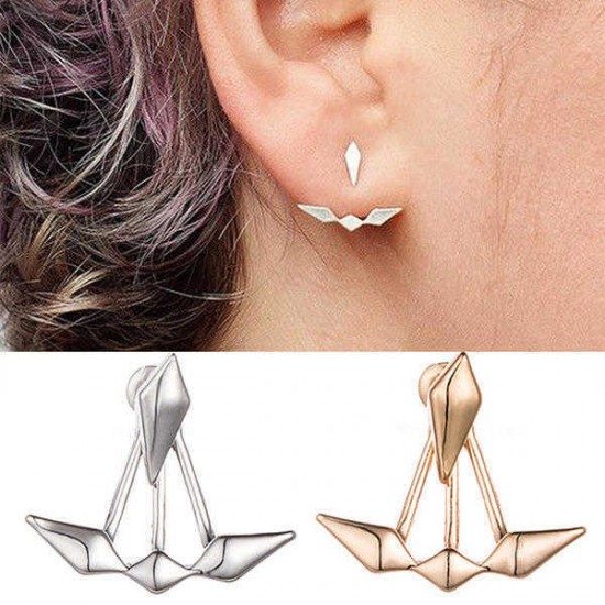 Vintage Gold Silver Ear Stud Punk Geometric Double Side Jacket Earrings for Women