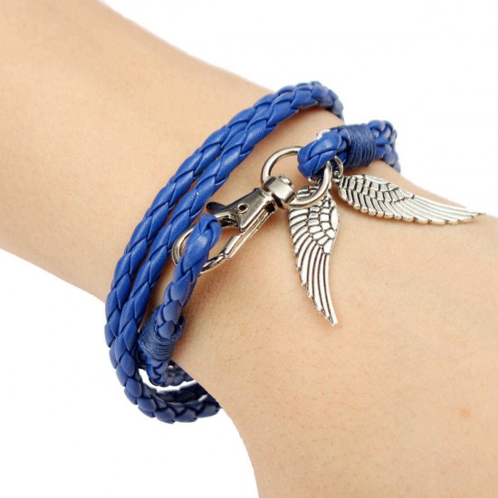 Vintage Handmade Angel Wings Bangle Braided Leather Bracelet Unisex