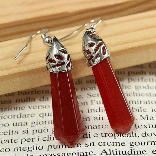 Vintage Hexagonal Pendulum Gemstone Column Dangle Earrings Eardrop