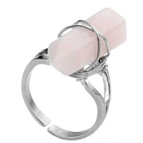 Vintage Hexagonal Pendulum Gemstone Column Quartz Finger Ring