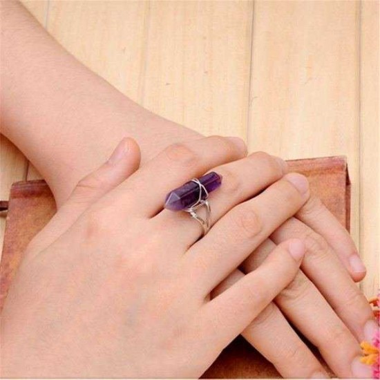 Vintage Hexagonal Pendulum Gemstone Column Quartz Finger Ring