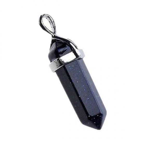 Vintage Hexagonal Pendulum Gemstone Column Quartz Pendant Necklace