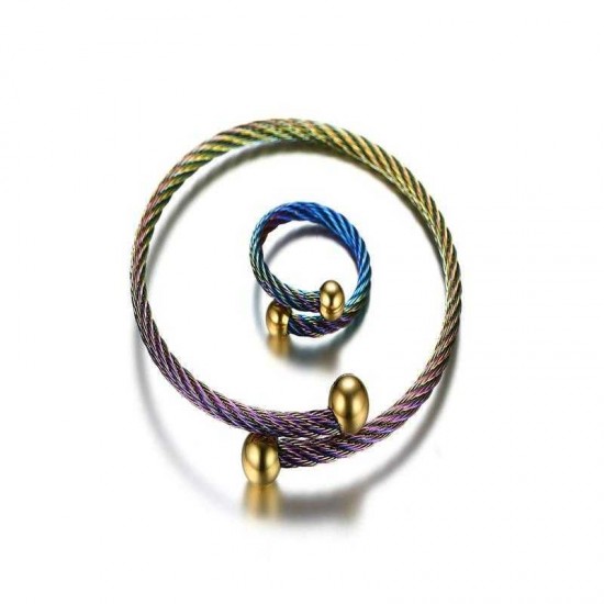 Vintage Multicolor Stainless Steel Bracelet Ring Jewelry Set Creative Gift for Women Vintage Multicolor Stainless Steel Bracelet Ring Jewelry Set Creative Gift for Women