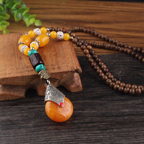 Vintage Multicolor Wood Beads Necklace Retro Long Sweater Pendant Necklace for Women Vintage Multicolor Wood Beads Necklace Retro Long Sweater Pendant Necklace for Women