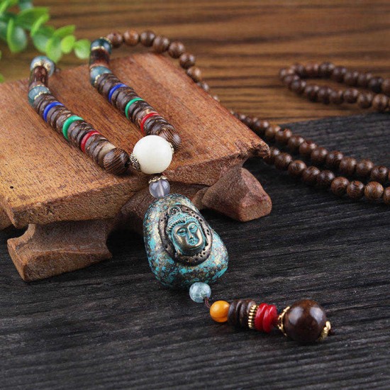 Vintage Multicolor Wood Beads Necklace Retro Long Sweater Pendant Necklace for Women Vintage Multicolor Wood Beads Necklace Retro Long Sweater Pendant Necklace for Women