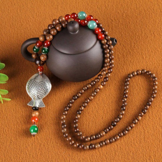 Vintage Multicolor Wood Beads Necklace Retro Long Sweater Pendant Necklace for Women Vintage Multicolor Wood Beads Necklace Retro Long Sweater Pendant Necklace for Women