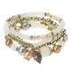 Vintage Multilayer Crystal Bead Chain Bangle Leaf Pendant Stretch Bracelet for Women