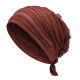 Vintage Muslim Chiffon Pleated Chemotherapy Turban Hat Casual Stripe Beanie Cap for Women