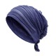 Vintage Muslim Chiffon Pleated Chemotherapy Turban Hat Casual Stripe Beanie Cap for Women