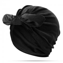 Vintage Muslim Velvet Chemotherapy Turban Hat Casual Winter Warm Beanie Cap with Bow