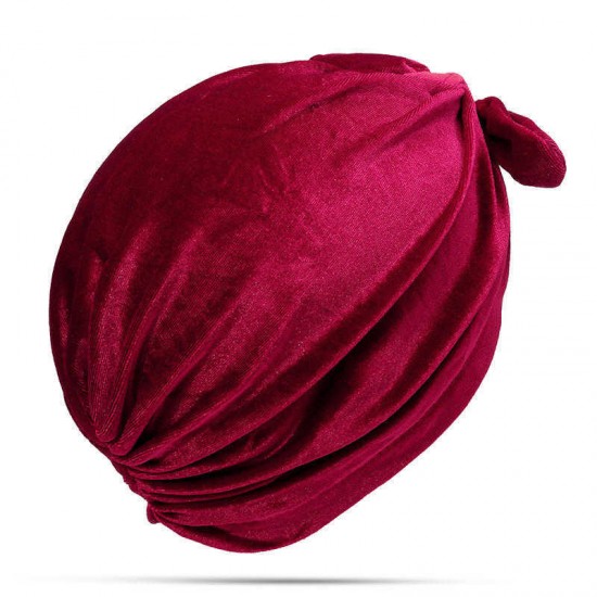 Vintage Muslim Velvet Chemotherapy Turban Hat Casual Winter Warm Beanie Cap with Bow