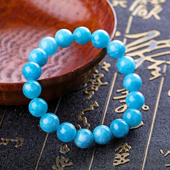 Vintage Natural Blue Bead Bracelets Gemstone Round Beads Water Pattern Bracelet