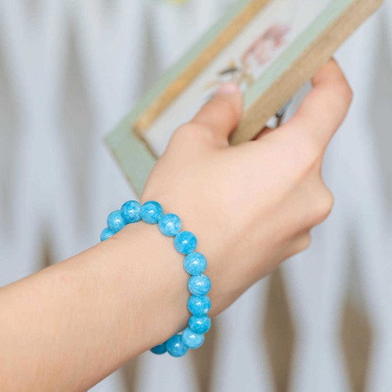 Vintage Natural Blue Bead Bracelets Gemstone Round Beads Water Pattern Bracelet