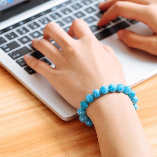 Vintage Natural Blue Bead Bracelets Gemstone Round Beads Water Pattern Bracelet