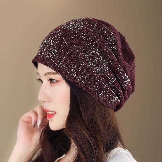 Vintage Polyester Breathable Beanie Cap Women Earmuffs Flexible Turban Cap