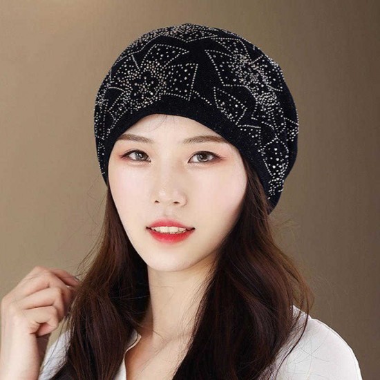 Vintage Polyester Breathable Beanie Cap Women Earmuffs Flexible Turban Cap