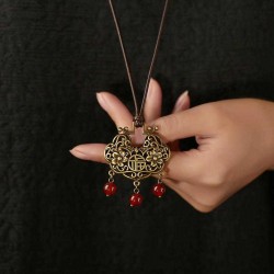 Vintage Red Agate Pendant Alloy Long Necklace Ethnic Style Necklaces For Women