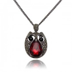 Vintage Rhinestone Hollow Beads Eyes Owl Sweater Pendant Necklace