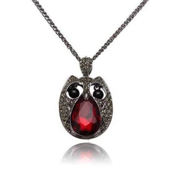 Vintage Rhinestone Hollow Beads Eyes Owl Sweater Pendant Necklace